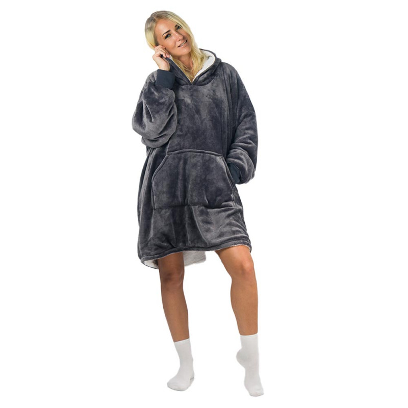 HomeVero Comfort Blanket Βελούδινη Oversized Μπλούζα – Κουβέρτα HV-CB-G Γκρι - Image 3