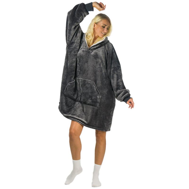 HomeVero Comfort Blanket Βελούδινη Oversized Μπλούζα – Κουβέρτα HV-CB-G Γκρι - Image 2