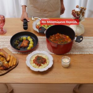 Alternative view of Σετ Μαγειρικά Σκεύη 17 τμχ με Αποσπώμενα Χερούλια σε κόκκινο χρώμα - HomeVero HV-1017R