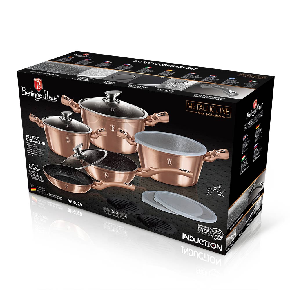 Berlinger Haus Σετ Αντικολλητικά Μαγειρικά Σκεύη 13τμχ. Rose Gold Metallic Line BH-7029 - Image 2