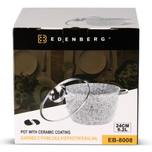 Edenberg Αντικολλητική κατσαρόλα 24cm με γυάλινο καπάκι και καλύμματα για τα χερούλια EB-8008 - Image 6