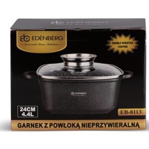 Edenberg Αντικολλητική τετράγωνη κατσαρόλα 24cm με γυάλινο καπάκι EB-8113 - Image 4
