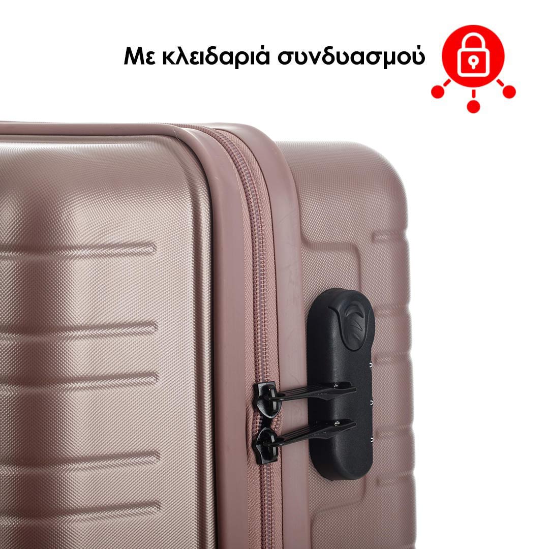 Ferellino Σετ βαλίτσες ταξιδιού σκληρές 3 τμχ σε ροζ χρώμα με 4 τροχούς Diamant FF0107113-092 - Image 4