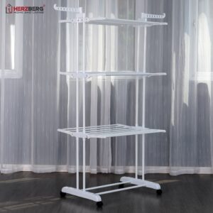 Herzberg HG-8034-WHT Πτυσσόμενη Απλώστρα με Ρόδες Λευκή - Image 3