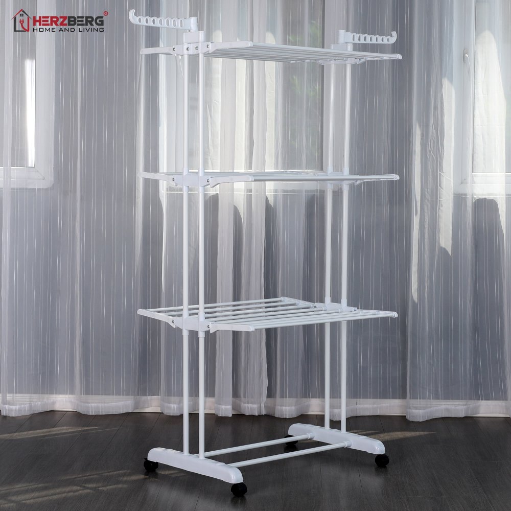 Herzberg HG-8034-WHT Πτυσσόμενη Απλώστρα με Ρόδες Λευκή - Image 3