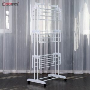 Herzberg HG-8034-WHT Πτυσσόμενη Απλώστρα με Ρόδες Λευκή - Image 2