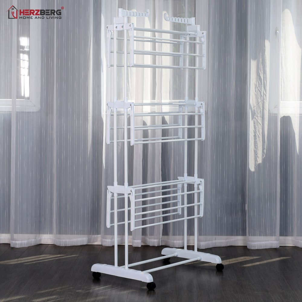 Herzberg HG-8034-WHT Πτυσσόμενη Απλώστρα με Ρόδες Λευκή - Image 2