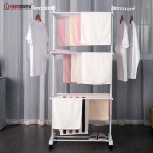 Herzberg HG-8034-WHT Πτυσσόμενη Απλώστρα με Ρόδες Λευκή - Image 4