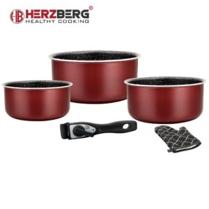Herzberg Σετ Μαγειρικών Σκευών 5 τμχ με Αποσπώμενη Λαβή και Επίστρωση Μαρμάρου Μπουργουντί HG-8051-BUR - Image 2