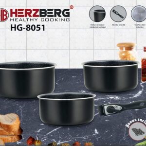 Herzberg Σετ Μαγειρικών Σκευών 5 τμχ με Αποσπώμενη Λαβή και Επίστρωση Μαρμάρου Μαύρα HG-8051-BLK - Image 2