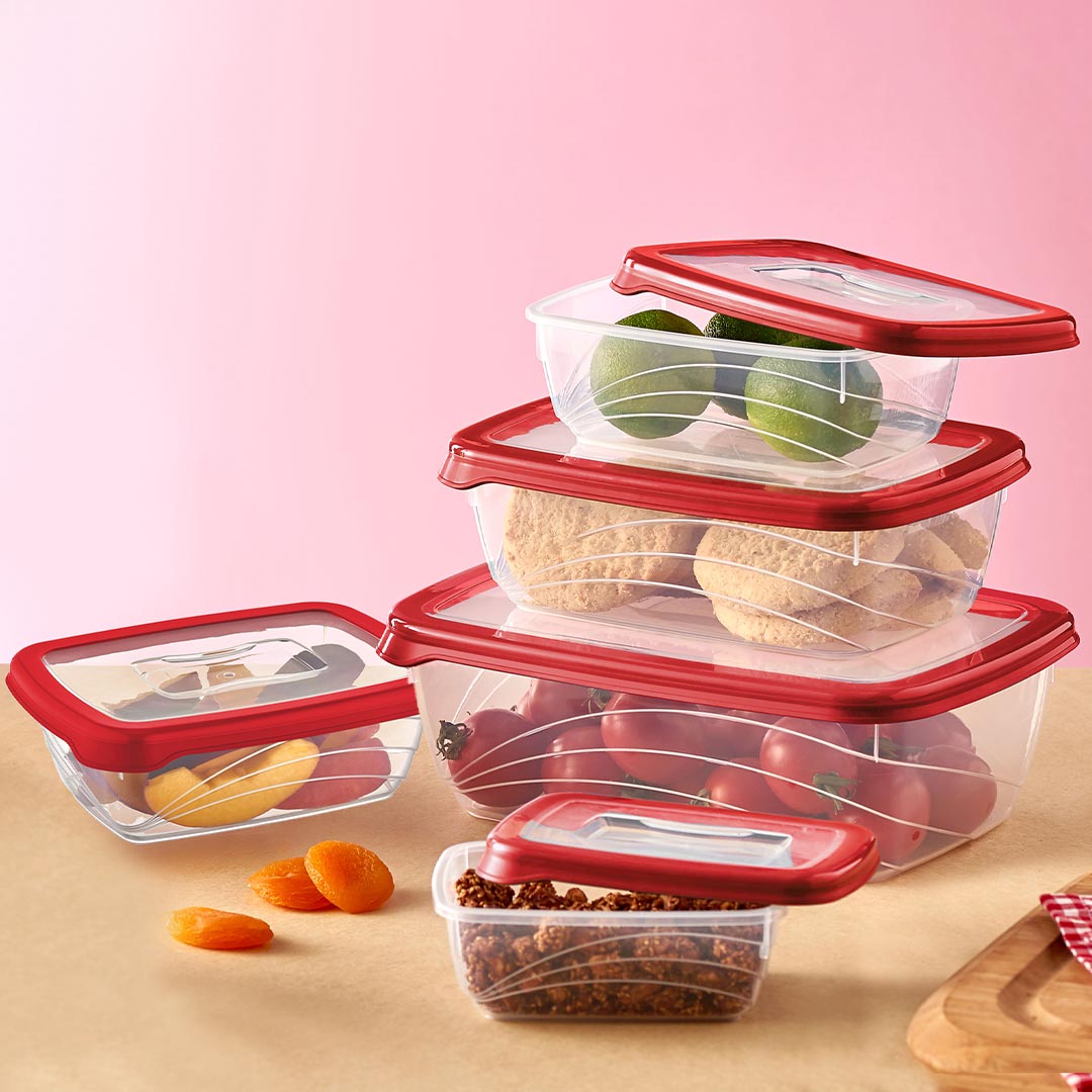 Herzberg Σετ 5 πλαστικά BPA Free δοχεία φαγητού με καπάκια HG-L763RED - Image 3