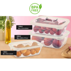 Herzberg Σετ 3 πλαστικά BPA Free δοχεία φαγητού με καπάκια HG-L764IVR - Image 2