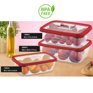 Herzberg Σετ 3 πλαστικά BPA Free δοχεία φαγητού με καπάκια HG-L764RED - Image 3