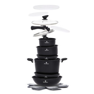 HomeVero 17pcs Carbon Steel Cookware Set Black HV-1017B