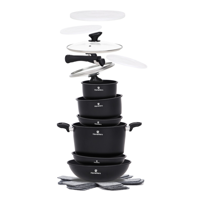 HomeVero 17pcs Carbon Steel Cookware Set Black HV-1017B