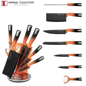 Imperial Collection Σετ Μαχαίρια από Ανοξείδωτο Ατσάλι 8 τεμαχίων Πορτοκαλί με Περιστρεφόμενη Βάση Αποθήκευσης IM-SL8-ORN - Image 2