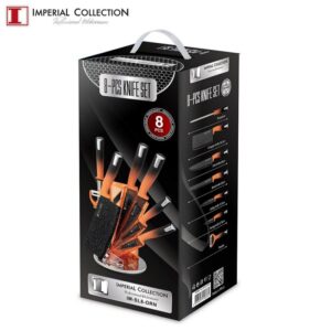 Imperial Collection Σετ Μαχαίρια από Ανοξείδωτο Ατσάλι 8 τεμαχίων Πορτοκαλί με Περιστρεφόμενη Βάση Αποθήκευσης IM-SL8-ORN - Image 5