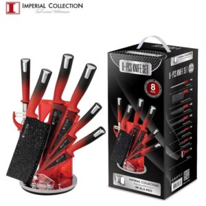 Imperial Collection Σετ Μαχαίρια από Ανοξείδωτο Ατσάλι 8 τεμαχίων Κόκκινα με Περιστρεφόμενη Βάση Αποθήκευσης IM-SL8-RED - Image 3