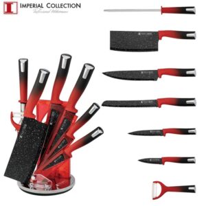 Imperial Collection Σετ Μαχαίρια από Ανοξείδωτο Ατσάλι 8 τεμαχίων Κόκκινα με Περιστρεφόμενη Βάση Αποθήκευσης IM-SL8-RED - Image 2