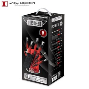 Imperial Collection Σετ Μαχαίρια από Ανοξείδωτο Ατσάλι 8 τεμαχίων Κόκκινα με Περιστρεφόμενη Βάση Αποθήκευσης IM-SL8-RED - Image 4