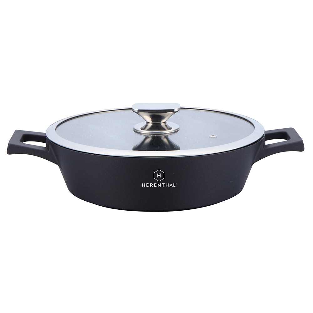 HT-HMR24 Κατσαρόλα Ρηχή Αντικολλητική 24cm με Γυάλινο Καπάκι Herental
